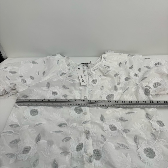 NWT Chico's Applique Blouse Top Size 0(US 4 )White Embroidered Floral  Boho - Picture 10 of 15
